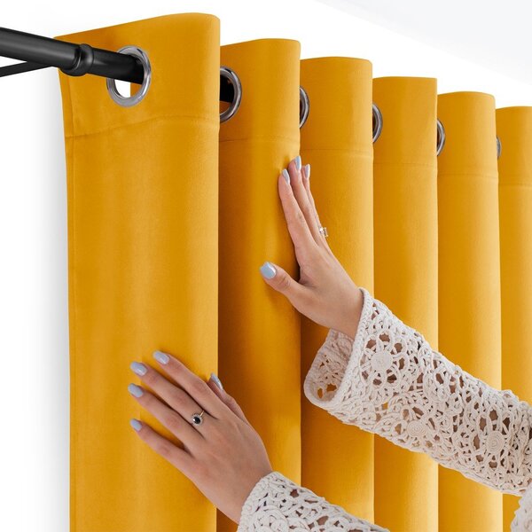 Draperie galben-muștar dimout (semi-opacă) din catifea 200x300 cm Velto – Filumi