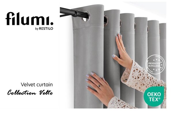 Draperie gri dimout (semi-opacă) din catifea 200x250 cm Velto – Filumi