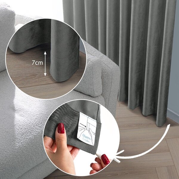Draperie gri închis dimout (semi-opacă) din catifea 265x175 cm Velto – Filumi