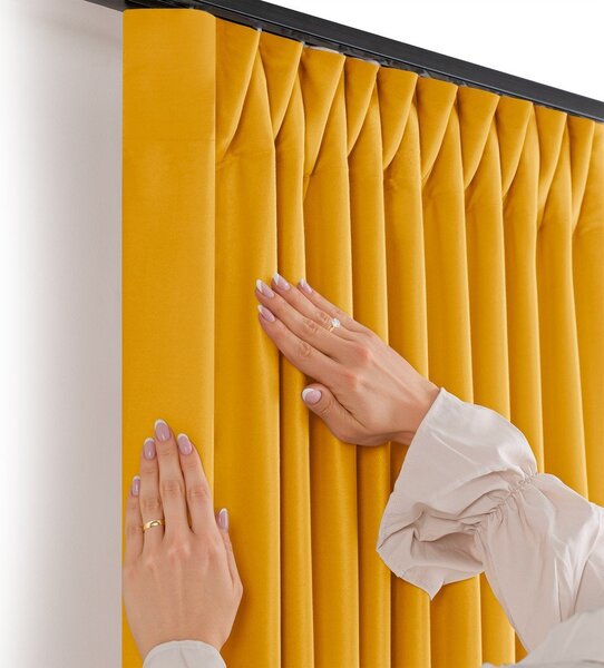 Draperie galben-muștar dimout (semi-opacă) din catifea 400x250 cm Velto – Filumi