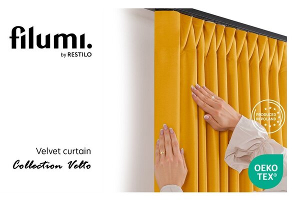 Draperie galben-muștar dimout (semi-opacă) din catifea 400x250 cm Velto – Filumi