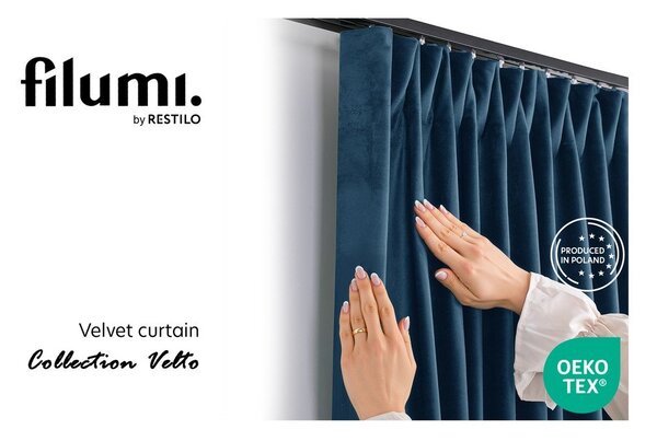 Draperie albastră dimout (semi-opacă) din catifea 140x270 cm Velto – Filumi