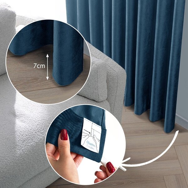 Draperie albastră dimout (semi-opacă) din catifea 140x270 cm Velto – Filumi
