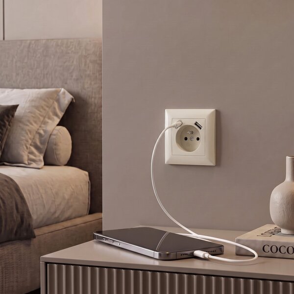Priză simplă cu împământare + USB-A USB-C OSTE JNH004-G Beige
