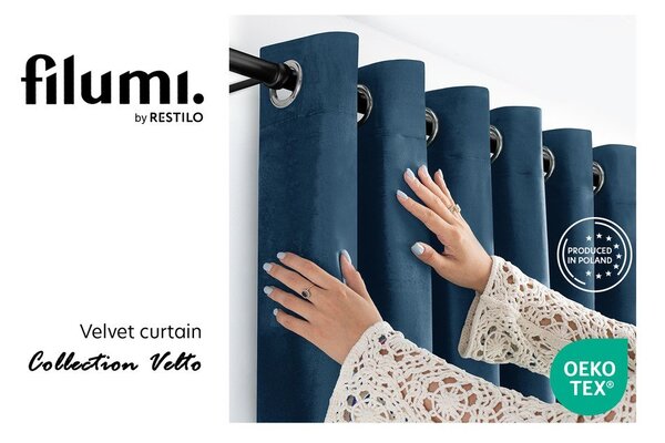 Draperie albastră dimout (semi-opacă) din catifea 140x175 cm Velto – Filumi