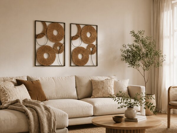 Set 2 buc decoratiune de perete CIRCLES metal 48x68 cm, maro
