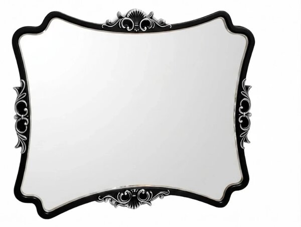 RESIGILAT- Oglindă decorativă de perete, ramă negru-argintiu antichizată, 60x80 cm