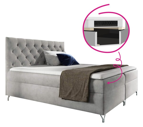 KONDELA Pat cu boxspring, 140x200, ţesătură gri deschis Velvet, GULIETTE + cadou