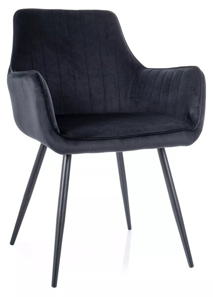 Scaun de sufragerie din catifea cu picioare negre APPLE neagra
