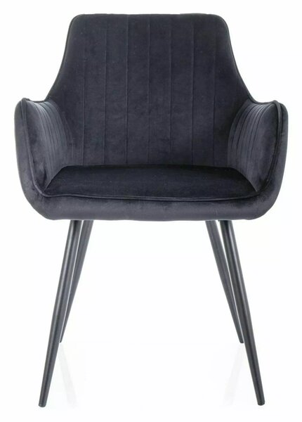 Scaun de sufragerie din catifea cu picioare negre APPLE neagra