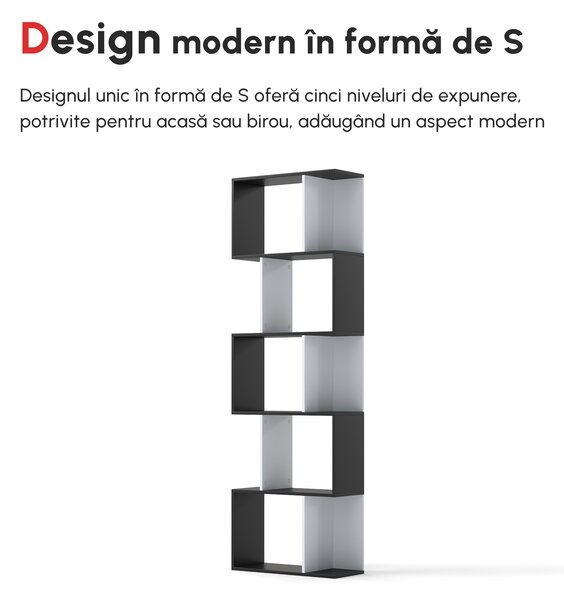 HOMCOM Bibliotecă de perete cu 5 rafturi, 60x24x184.5 cm, Alb și Negru | Aosom Romania