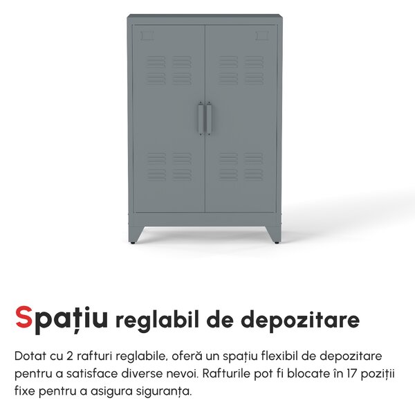 Dulapior Multifunctional cu 2 Usi Stil Industrial, Dulapior Metalic pentru Casa si Garaj - Gri, 75x33x110cm HOMCOM | Aosom RO