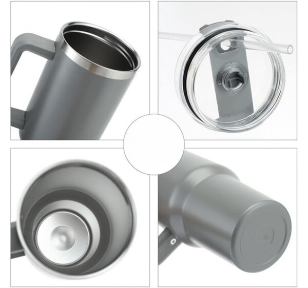 Cană termică cu pai TERMOS 1000 ml, gri