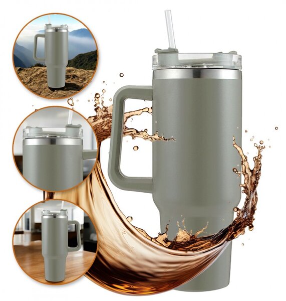 Cană termică cu pai TERMOS 1000 ml, gri