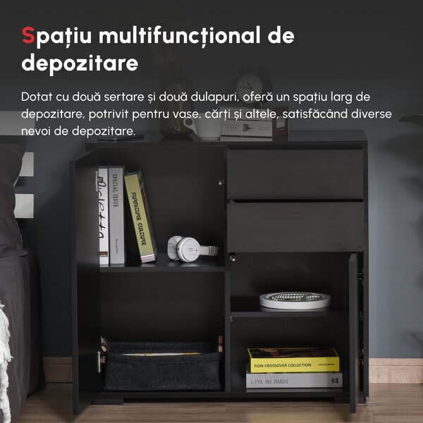 HOMCOM Mobilier multiuz cu 2 sertare si 2 dulapuri, deschidere cu presiune, 79x36x74cm | Aosom Romania
