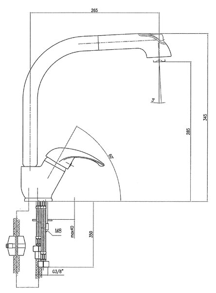 Sapho Sapho, baterie AXUS de sine stătătoare pentru chiuvetă cu duș extensibil, înălțime 345 mm, crom, 1112-72