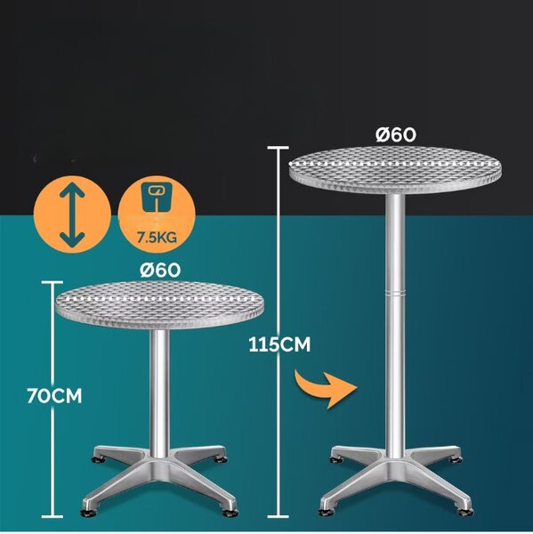 Deuba Masa de bar din aluminiu - Ø60 cm pliabila