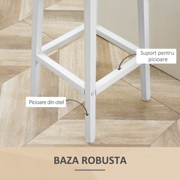 Set 2 scaune de bar HOMCOM, de bucatarie cu suport pentru picioare, alb natural | Aosom Romania