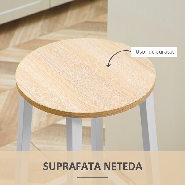 Set 2 scaune de bar HOMCOM, de bucatarie cu suport pentru picioare, alb natural | Aosom Romania