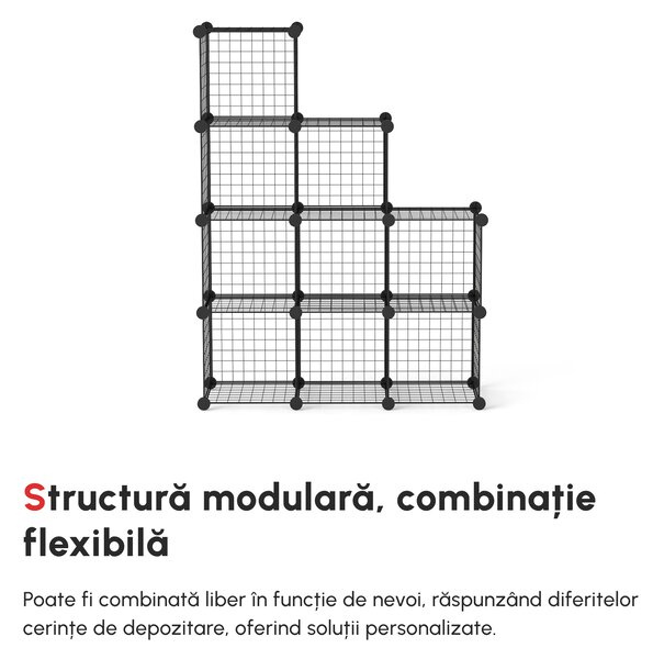 HOMCOM Bibliotecă Spațiu Redus, 9 Cuburi, Oțel/PP, 35x35x35cm, Negru, pentru Jucării/Haine | Aosom Romania