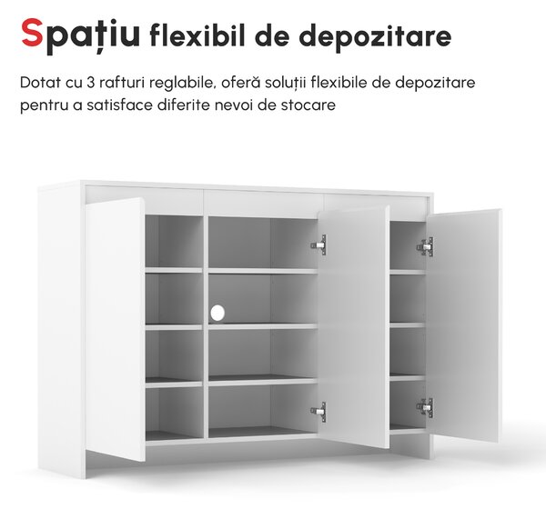 HOMCOM Bufet Modern cu 12 Rafturi, PAL, pentru Bucătărie, Sufragerie, Hol, 120x35x85 cm, Alb, Spațiu Amplu de Depozitare | Aosom Romania