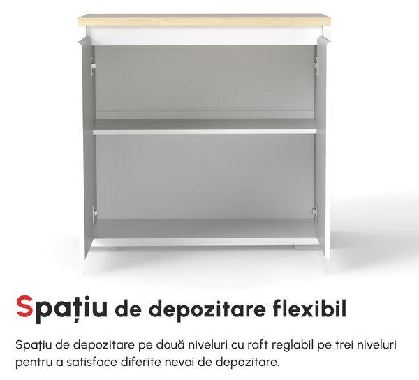 HOMCOM Bufet de Bucatarie, Dulap de Depozitare cu Usi Duble si Raft Reglabil pentru Camera de Zi, Holul de la Intrare, Alb | Aosom Romania
