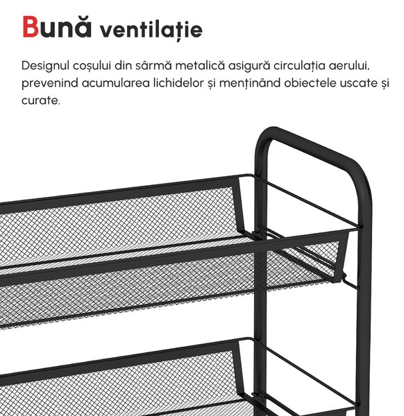 HOMCOM Cărucior de Bucătărie cu 5 Niveluri și Coșuri din Plasă, Soluție de Depozitare pentru Sufragerie, Design Modern | Aosom Romania