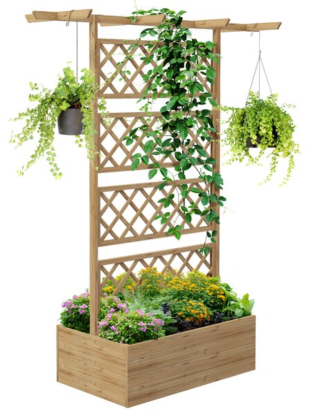 Outsunny Ghiveci din Lemn cu Spalier, Inaltat, Protectie Privata pentru Cultivarea Legumelor, Ton Natural | Aosom Romania