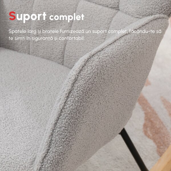 HOMCOM Fotoliu Balansoar de Interior Tapițat, Fotoliu Balansoar Relaxant din Blană cu Brațe, 71x98x101 cm, Gri Deshis | Aosom Romania