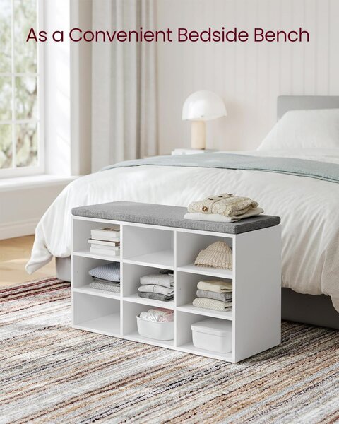 Bancuta hol cufar cu depozitare, Vasagle, Alb-Gri, 78.5x30.3x48 cm
