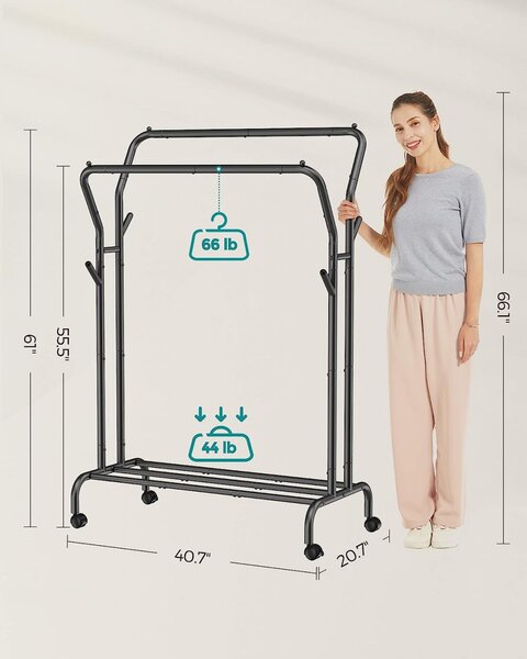 Cuier stender, Songmics, Negru, 153x54.5x103 cm