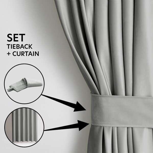Draperie gri deschis dimout (semi-opacă) din catifea 140x245 cm Eyelets – Restilo