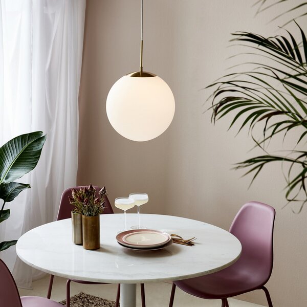 Nordlux Lampă suspendată Grant din alamă cu glob sticlă Ø 35cm, reglabil, Alb, Camera de zi / sufragerie, Sticlă