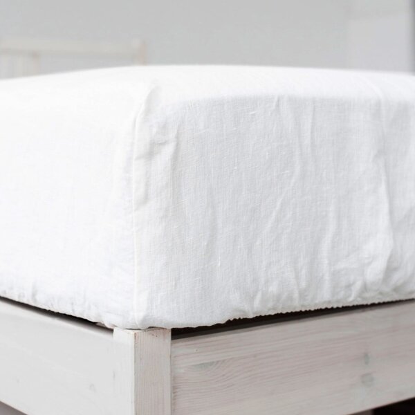 Cearceaf alb din amestec de in cu elastic 160x200 cm – Linen Tales