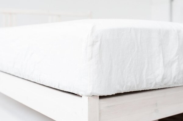 Cearceaf alb din amestec de in cu elastic 160x200 cm – Linen Tales