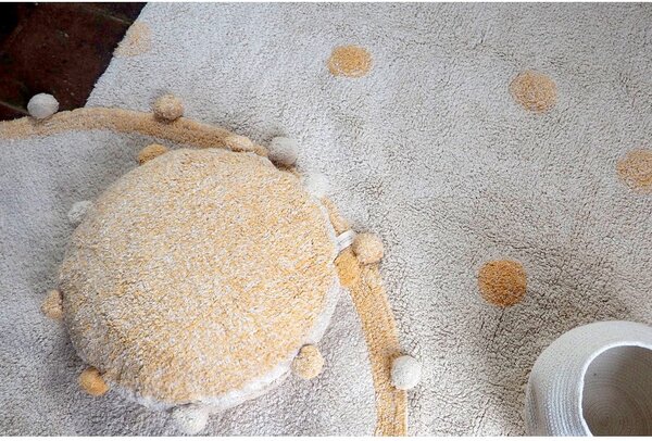 Covor pentru copii galben ocru/crem lavabil/țesut manual din bumbac 120x160 cm Hippy Dots Honey – Lorena Canals
