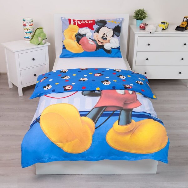 Lenjerie de pat pentru copii din bumbac pentru pat de o persoană 140x200 cm Mickey "Hello" – Jerry Fabrics