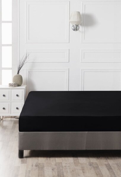 Cearceaf negru din bumbac cu elastic 140x200 cm – Mijolnir