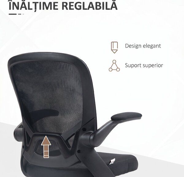 HOMCOM Scaun de Birou Ergonomic cu Înălțime Reglabilă, Scaun de Birou cu Balansoar și Țesătură Respirabilă, 59x58x96-106 cm, Negru | Aosom Romania