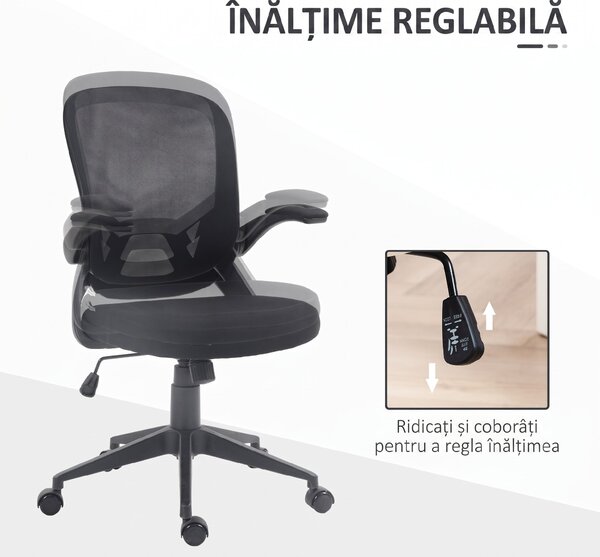 HOMCOM Scaun de Birou Ergonomic cu Înălțime Reglabilă, Scaun de Birou cu Balansoar și Țesătură Respirabilă, 59x58x96-106 cm, Negru | Aosom Romania
