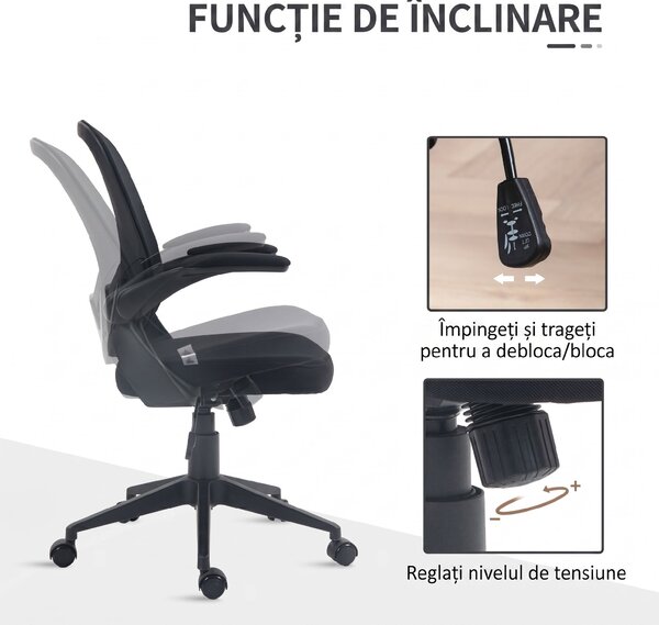 HOMCOM Scaun de Birou Ergonomic cu Înălțime Reglabilă, Scaun de Birou cu Balansoar și Țesătură Respirabilă, 59x58x96-106 cm, Negru | Aosom Romania