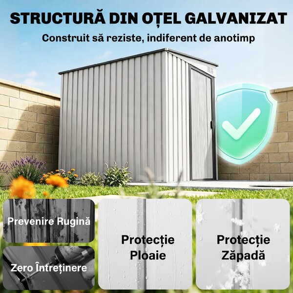 Outsunny magazie grădină căsuță de unelte pentru grădină 154x206.5x160/181 cm alb | Aosom Romania