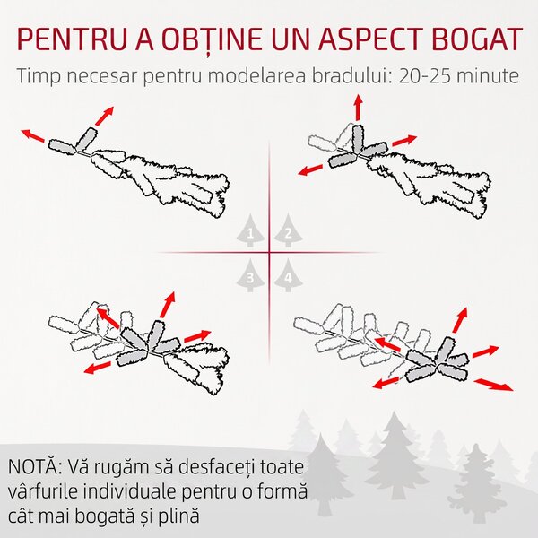 HOMCOM Pom de Crăciun Artificial, Brad Realist Pliabil cu Design cu Balamale și Bază Metalică, Ø102x180 cm, Verde | Aosom Romania