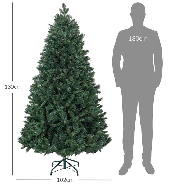 HOMCOM Pom de Crăciun Artificial, Brad Realist Pliabil cu Design cu Balamale și Bază Metalică, Ø102x180 cm, Verde | Aosom Romania
