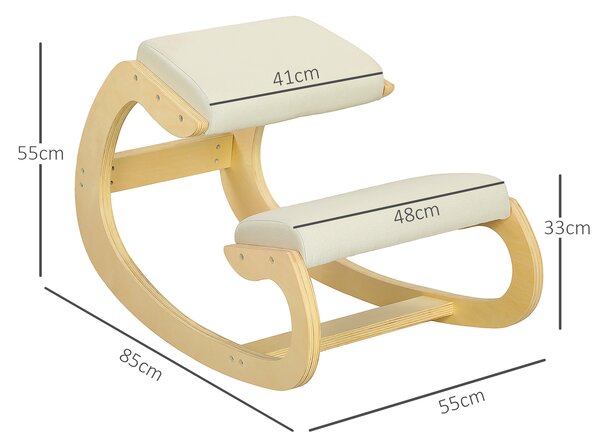HOMCOM Scaun Ergonomic Postural din Material Textil, Scaun pentru Genunchi cu Mișcare de Legănare, 55x85x55 cm, Alb Crem | Aosom Romania