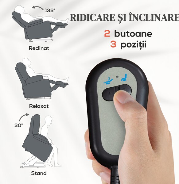 HOMCOM Fotoliu Electric Rabatabil cu Telecomandă, Suport pentru Picioare și Buzunar Lateral, 62x86,5x98 cm, Gri Cărbune | Aosom Romania