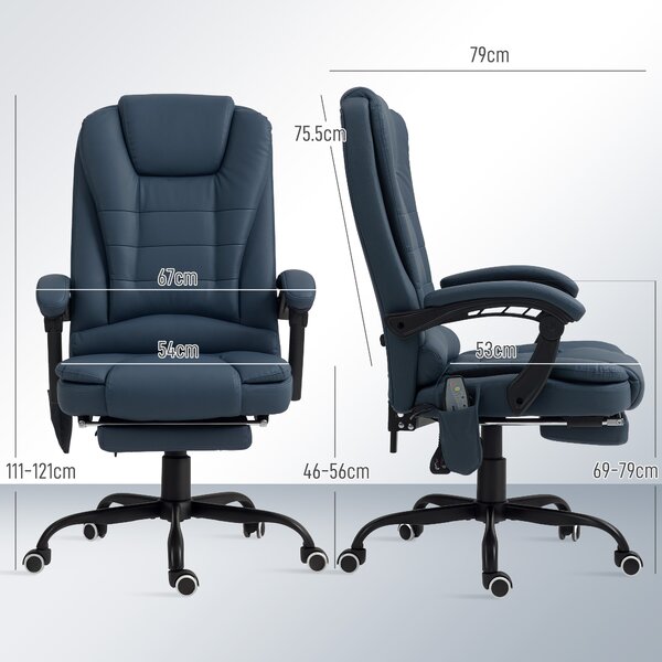 Vinsetto Scaun Birou Ergonomic Fotoliu de Birou Ergonomic cu 7 Puncte de Masaj Suport Picioare Reglabil 67x67x111-121 cm Albastru | Aosom Romania