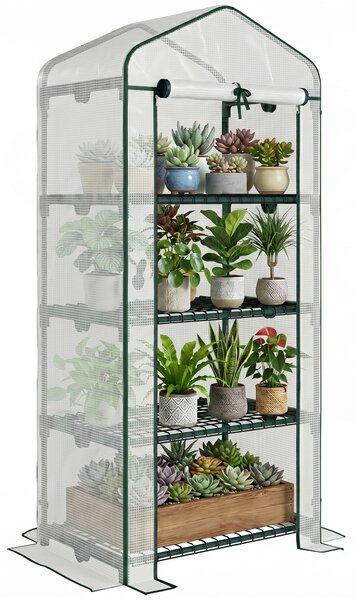 Outsunny Seră Verticală pentru Balcon și Terasă cu 4 Rafturi, Structură din Oțel și PE, 70x50x160 cm, Alb | Aosom Romania