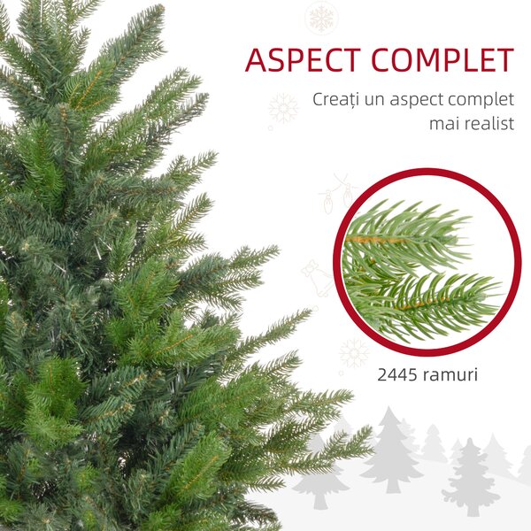 HOMCOM Brad de Crăciun Artificial cu 1821 Crengi, Brad de Crăciun Pliabil cu Bază Metalică, Ø117x180 cm, Verde | Aosom Romania