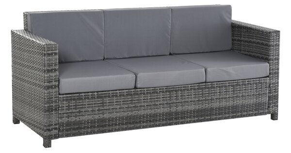 Outsunny Canapea de Exterior cu 3 Locuri din Ratan PE, Canapea cu Perne Detasabile și Structură Metalică pentru Grădină, Terasă și Balcon, 185x70x80 cm, Gri | Aosom Romania